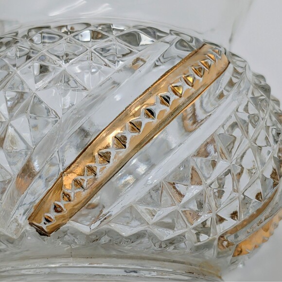 Vintage Brilliant Pressed Glass Creamer Gold Trim Diamond Star Pattern Scalloped - Picture 8 of 10